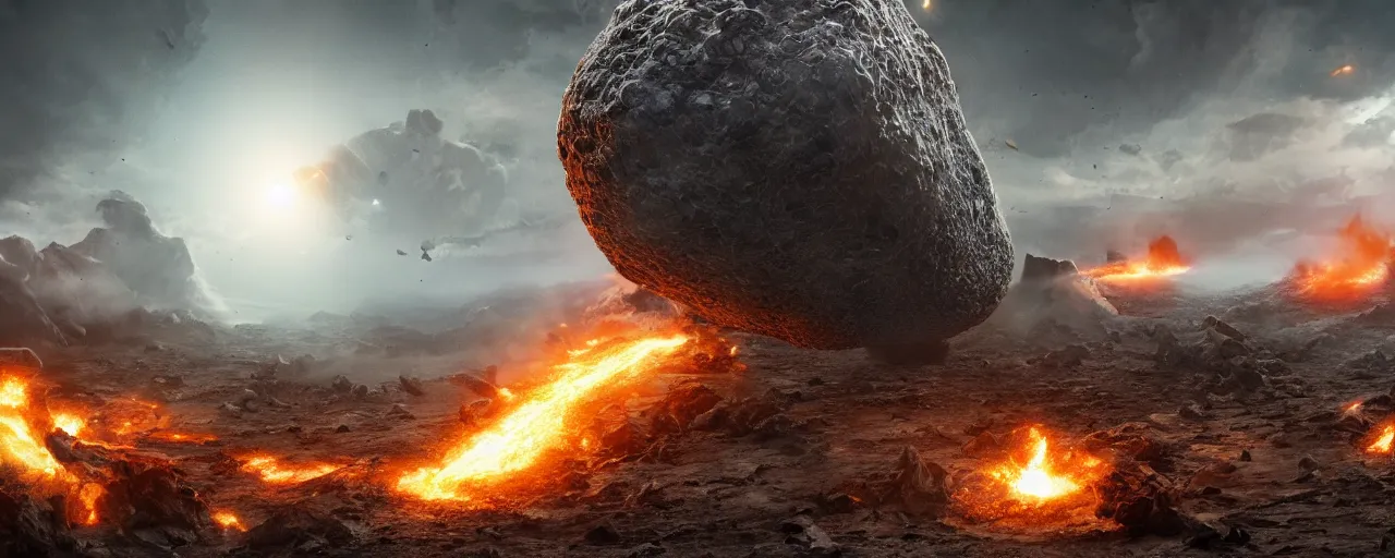 Prompt: impact of asteroid that killed the dinosaurs, 8k, super wide angle, hyperrealistic, 4k, cinematic, trending on artstation