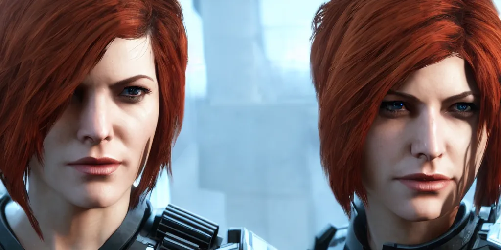 Image similar to femshep, cinematic lighting, trending on artstation, 4k, hyperrealistic, focused, extreme details, unreal engine 5, cinematic, masterpiece