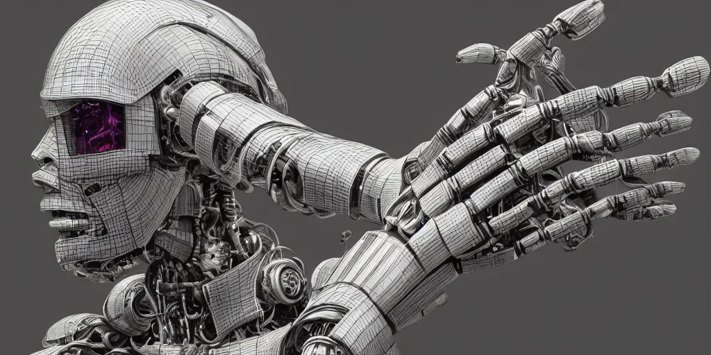 Prompt: hyperrealistic mixed media portrait of a Robot Hand touching Human hand stunning 3d render inspired art by P. Craig Russell and Barry Windsor-Smith + perfect facial symmetry + dim volumetric lighting, 8k octane beautifully detailed render, post-processing, extremely hyperdetailed, intricate futuristic mechanic parts, epic composition, grim yet sparkling atmosphere, cinematic lighting + masterpiece, trending on artstation