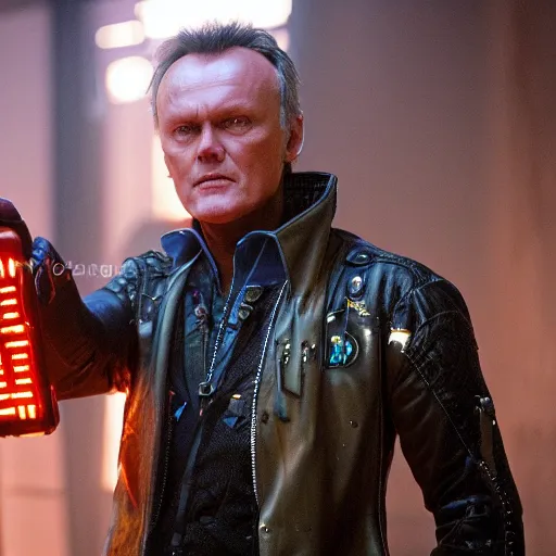 Image similar to Anthony Head as Cyberpunk Uther