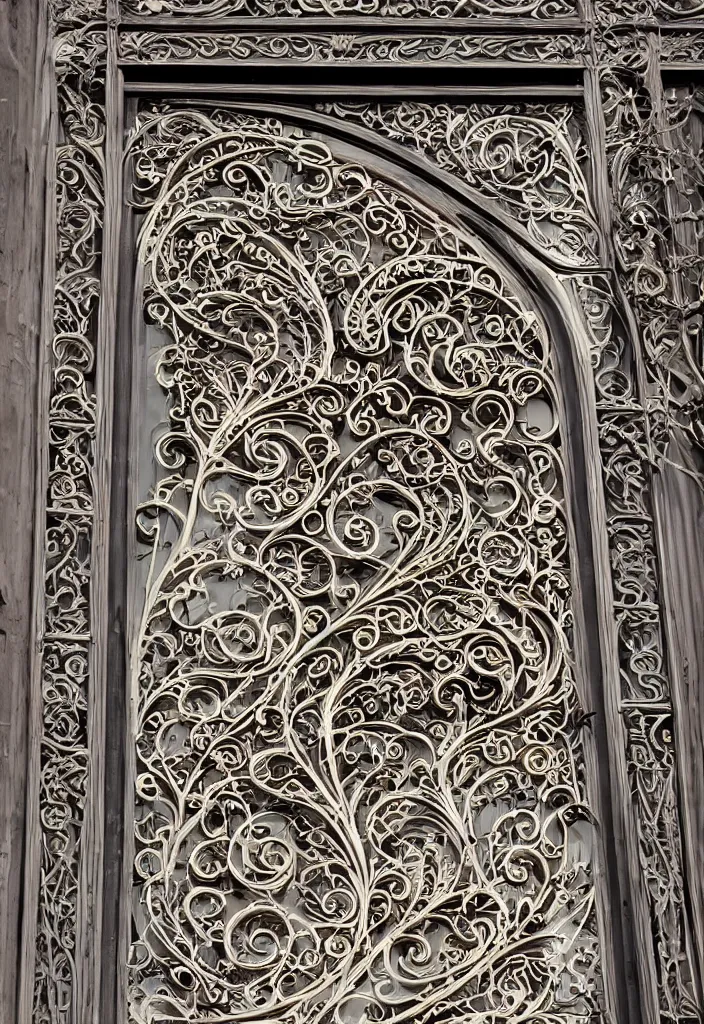 Prompt: photo of a beautiful window, large intricate details, art nouveau, iron frame, world of warcraft