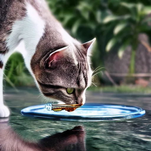 Prompt: cat drinking water, 4k realistic photo