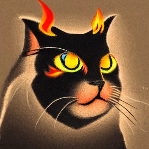 Prompt: burning cat