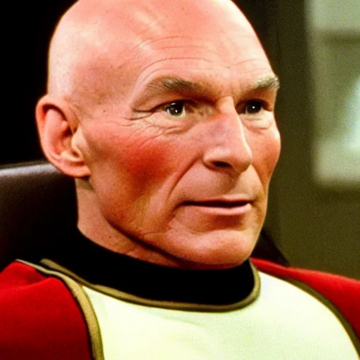 Prompt: captain picard with full head of wavy hair, hair stylist photo