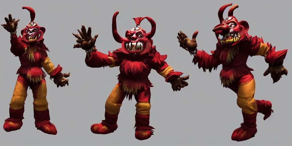 Image similar to a 3d sculpt of an evil circus clown animatronic circus mascot, world of warcraft, league of legends