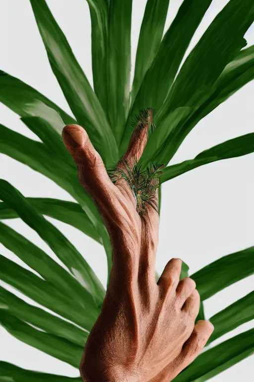 Prompt: hyper realistic beautiful detailed image of a human's palm hand with a tree growing on, white background, photorealistic, 4 k