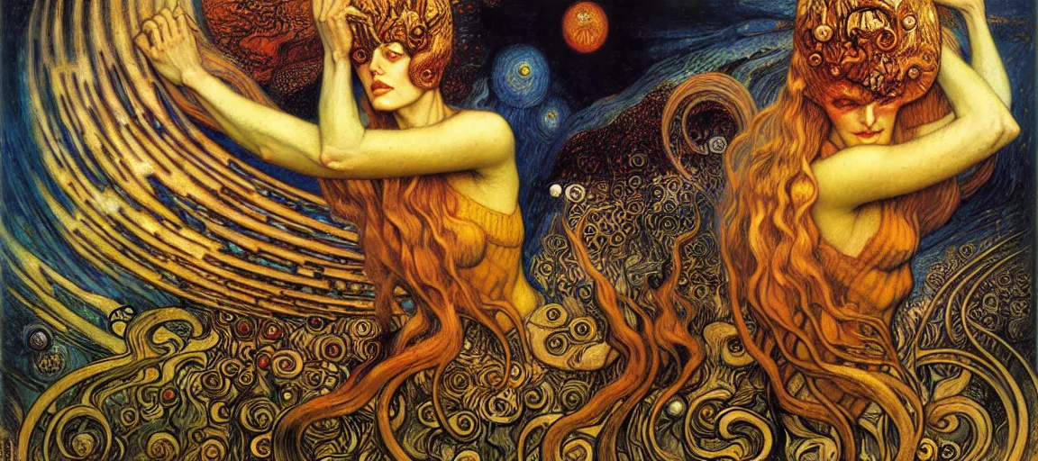 Image similar to Divine Chaos Engine by Karol Bak, Jean Delville, William Blake, Gustav Klimt, and Vincent Van Gogh, symbolist, visionary