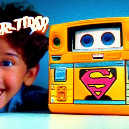 Image similar to vhs footage of an 8 0 s toy commercial of a super creepy toy