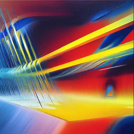 Image similar to abstract art representing momentum, oil painting by john berkey and gabriel dawe, masterwork