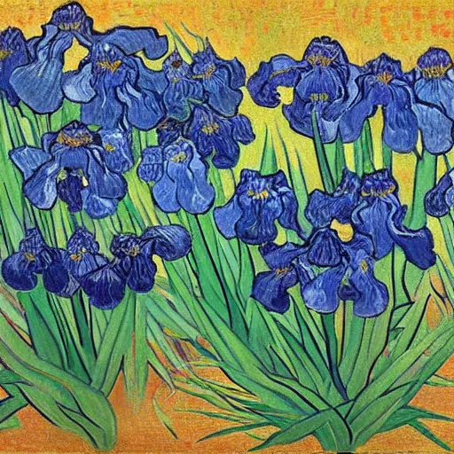 Prompt: dancing irises by van gogh