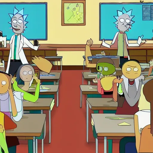 Rick And Morty In A Classroom Trending On Artstation Stable