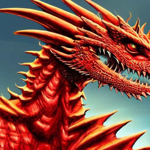 Image similar to head of red fire breathing dragon, reptilian eyes, extremely detailed, 8k, concept art, high fantasy