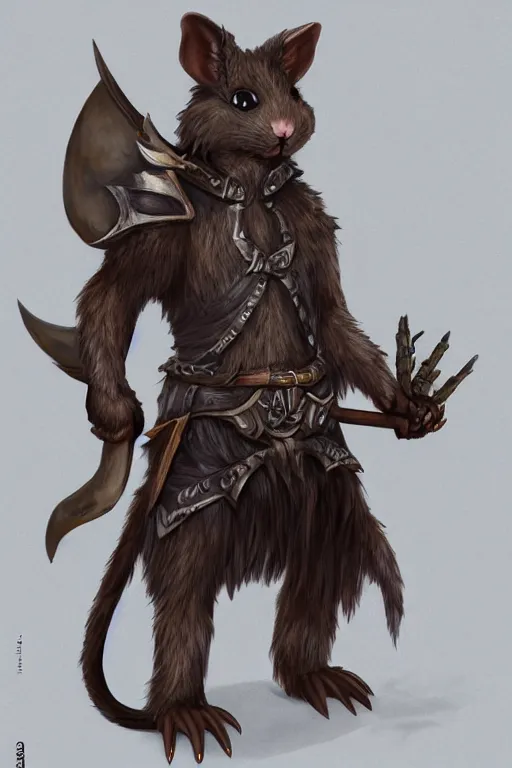 Image similar to a full body shot of an anthro furry rat wearing a fantasy armor, fantasy, artstation, furry art, furaffinity, deviantart, symmetrical, highly detailed, award winning, trending