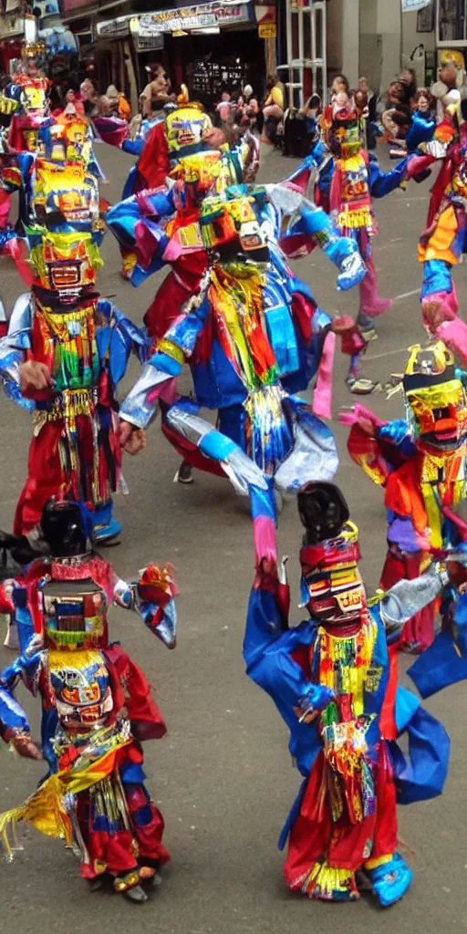 Image similar to extremely happy dancing inca robots