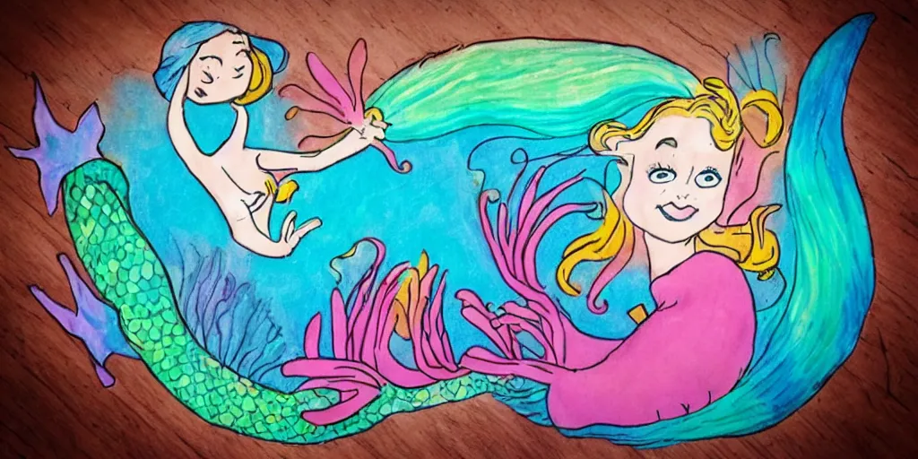 Prompt: a mermaid named madeleine in the style of dr seuss