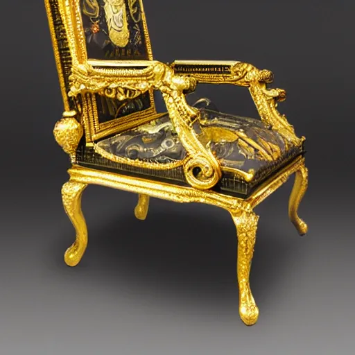 Prompt: photo of a barock chair with gold ans ornament, 8k , hyperrealistic details