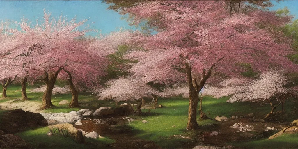 Image similar to cherry blossoms artwork by eugene von guerard