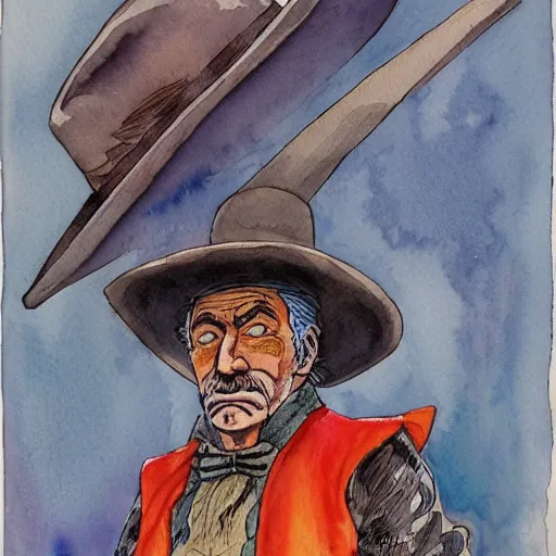 Prompt: a 3 / 4 view watercolor ink painting of old old mexican magician closes eyes, gray haired, in the style of jean giraud in the style of moebius trending on artstation deviantart pinterest detailed realistic hd 8 k high resolution