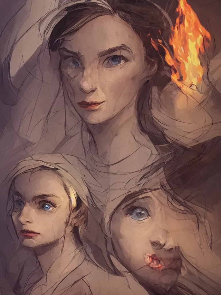 Image similar to fire lit beautiful faces by disney concept artists, blunt borders, rule of thirds