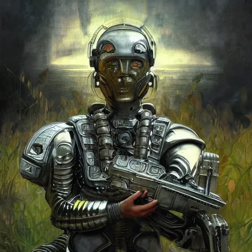 Prompt: brutal solarpunk macedonian cyber warrior portrait playing with child by giger vasnetsov rutkowski mucha hyperrealism very detailed masterpiece shadows symmetrical expressive eyes well proportioned balanced high resolution artgerm cinematic epic dramatic slow ivory poetic sharp focus shadows highlights