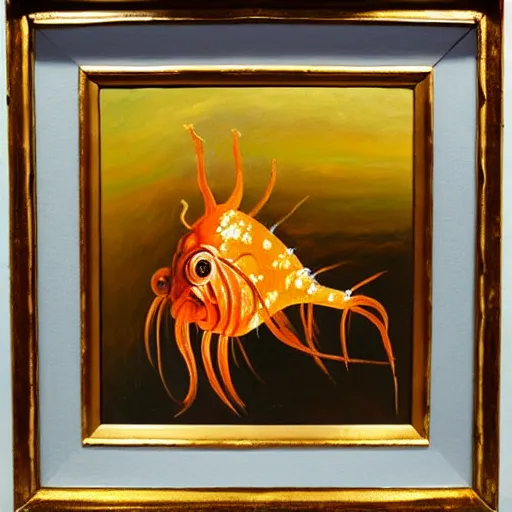 Image similar to oil painting of caramel cornstar fish by salvador dali, highly detailed, painted by someone who paints with their toes