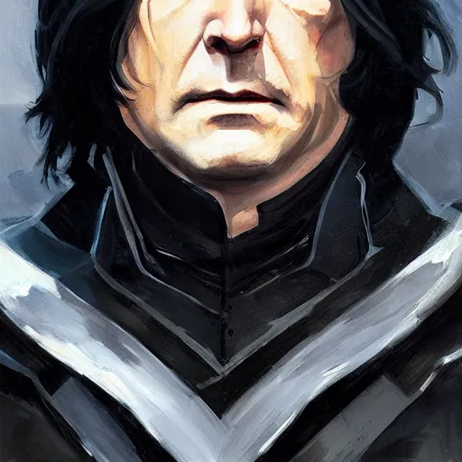 Image similar to greg manchess portrait painting of armored severus snape as overwatch character, medium shot, asymmetrical, profile picture, organic painting, sunny day, matte painting, bold shapes, hard edges, street art, trending on artstation, by huang guangjian and gil elvgren and sachin teng