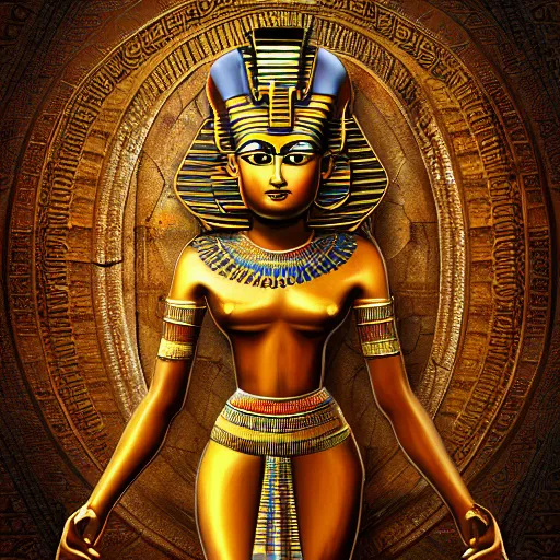 Prompt: oil on canvas of egyptian god beautiful majestic. realistic. beautiful. mysterious. intricately detailed. meticulously rendered. ornate. epic. 8 k hd. trending on art station. h 7 6 8
