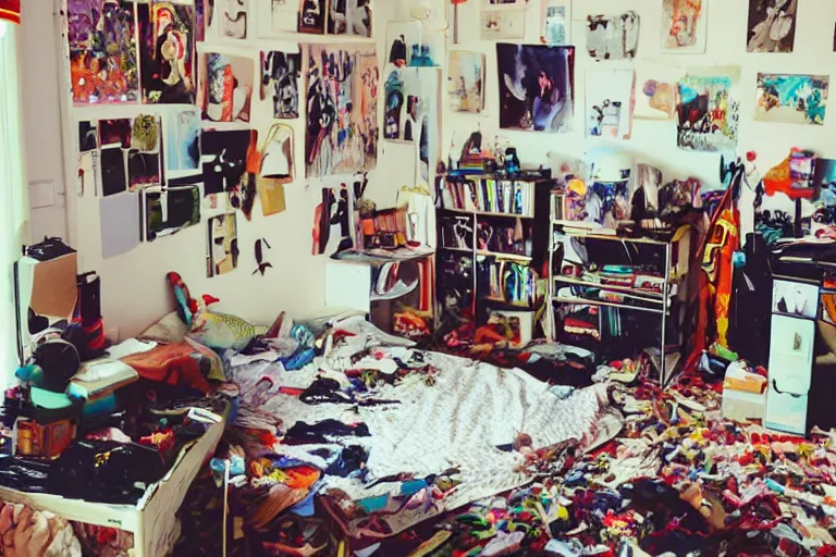 Image similar to photograph of messy 9 0 s bedroom