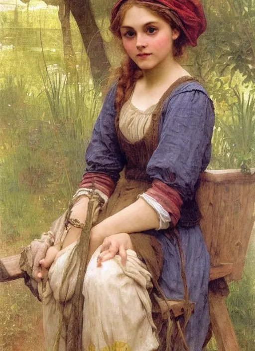 Prompt: annasophia robb peasant girl, mucha bouguereau