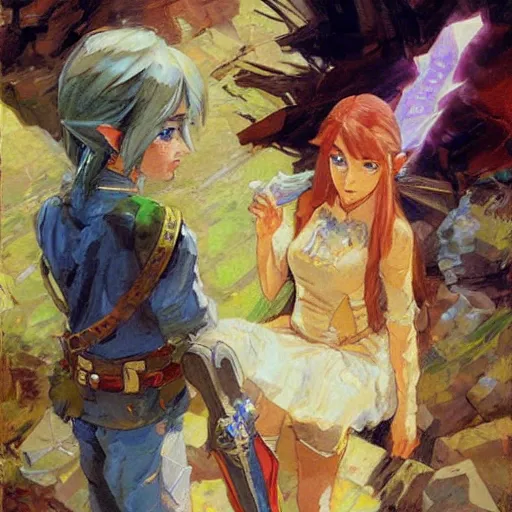 Prompt: legend of zelda by michael garmash, katsuhiro otomo, vincent di fate, rule of thirds, seductive look, beautiful