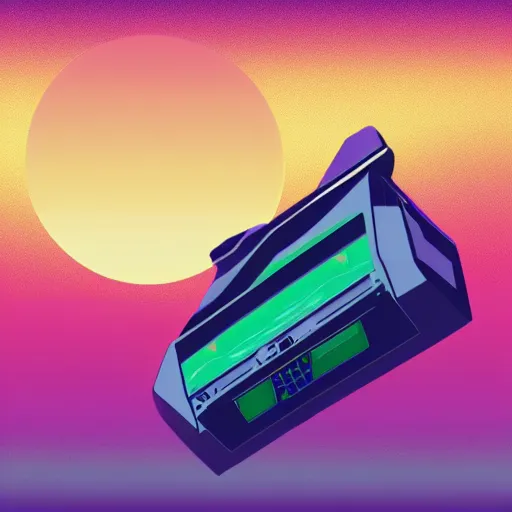 Image similar to flat synthwave illustration of a printer floating in space