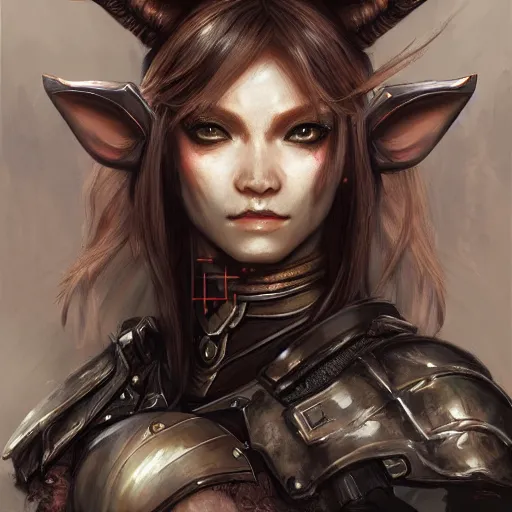 Image similar to portrait of a female elf orc by ayami kojima, she is about 2 0 years old, american pretty, copper hair, annoying but friendly, she is wearing a modern tactical gear, scifi, highly detailed portrait, digital painting, artstation, concept art, smooth, sharp foccus ilustration, artstation hq