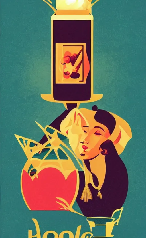 Prompt: illustration with a set of beautiful scented candles, an art deco painting by tom whalen, trending on behance, art deco, retro illustration, digital illustration, storybook illustration, grainy texture, flat shading, vector art, airbrush, pastel, watercolor, poster