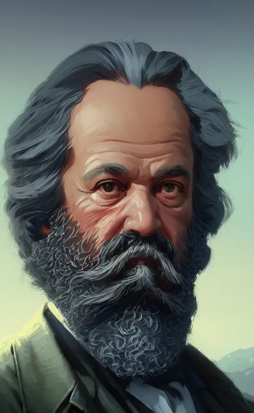 Image similar to highly detailed portrait of karl marx in gta v, stephen bliss, unreal engine, fantasy art by greg rutkowski, loish, rhads, ferdinand knab, makoto shinkai and lois van baarle, ilya kuvshinov, rossdraws, tom bagshaw, global illumination, radiant light, detailed and intricate environment