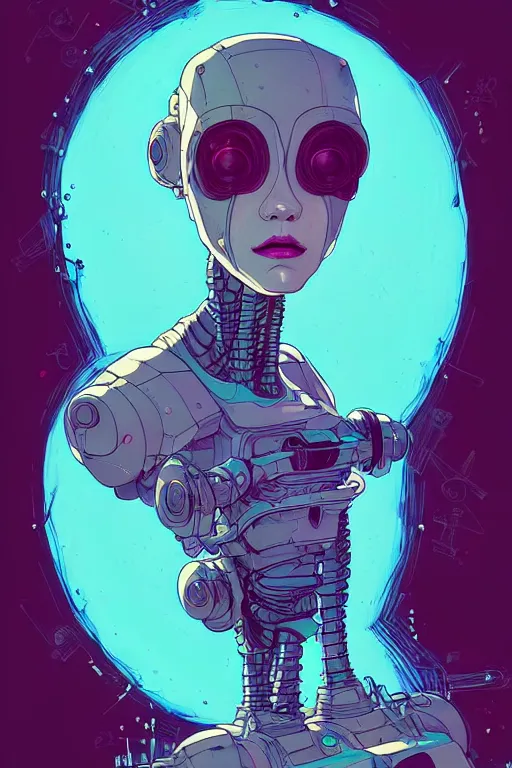 Prompt: a study of cell shaded protrait of female robot, llustration, post grunge, concept art by josan gonzales and wlop, by james jean, Victo ngai, David Rubín, Mike Mignola, Laurie Greasley, highly detailed, sharp focus, alien, Trending on Artstation, HQ, deviantart, art by artgem