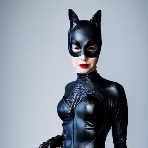 Image similar to full-body portrait of The Queen as catwoman, XF IQ4, 50mm, F1.4, studio lighting, professional, 8K, Look at all that detail!