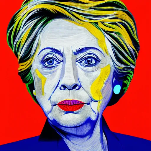 Prompt: abstract gouache portrait of hillary clinton's face, painted during a manic schizophrenic episode