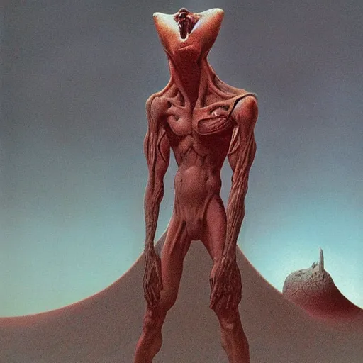 Image similar to A Character by Zdzisław Beksiński and Peter Elson