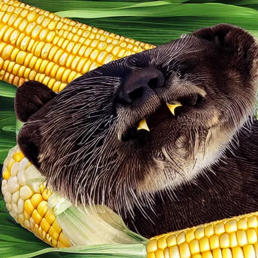 Prompt: a sea otter combined with corn on the cob