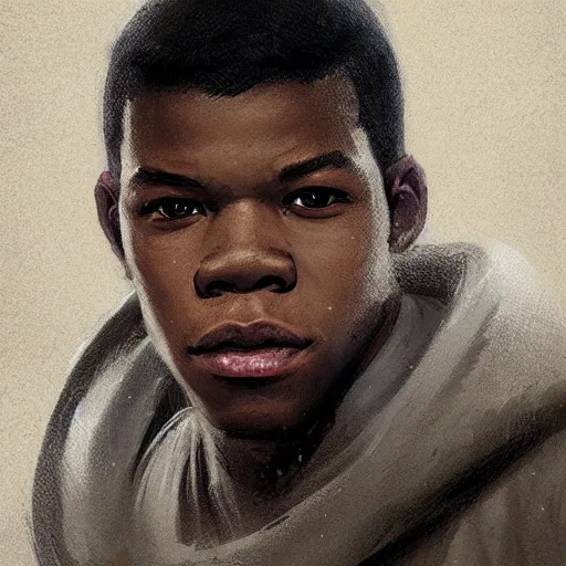 Image similar to portrait of a man by greg rutkowski, young jedi kinght that looks like john boyega, wearing jedi robes, star wars expanded universe, he is about 3 0 years old, highly detailed portrait, digital painting, artstation, concept art, smooth, sharp foccus ilustration, artstation hq