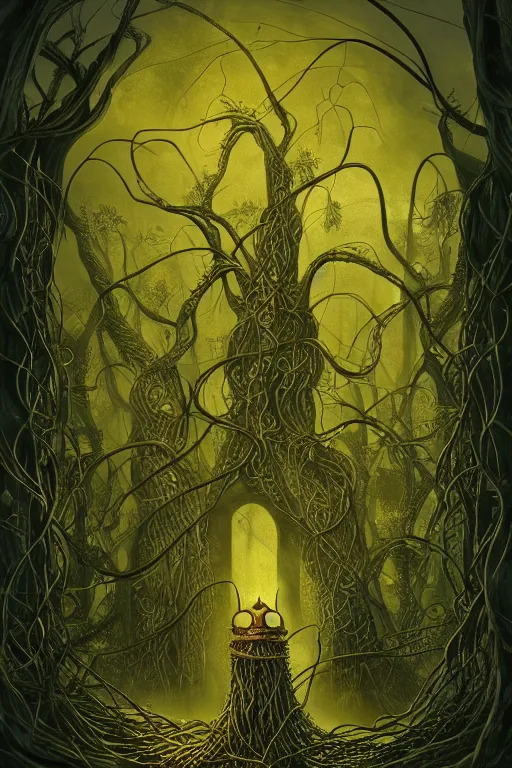 Prompt: a beautiful digital illustration painting of a detailed gothic fantasy fireflies and roots, throne and vines by giorgio de chirico, and david rios ferreira. 8 k resolution trending on artstation concept art digital illustration