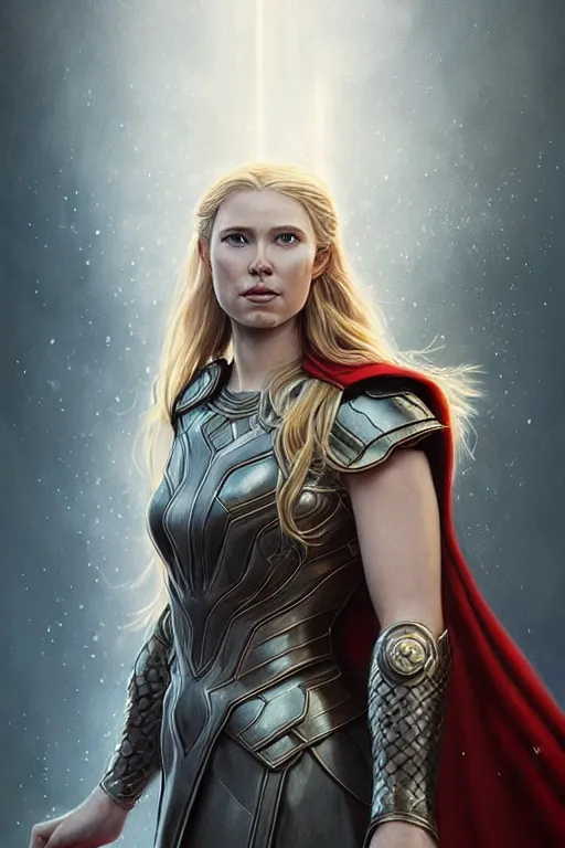 Prompt: Majestic and regal portrait of a female Thor, Marvel universe, Perfect face, beautiful, intricate, epic, elegant, menacing, fantasy, highly detailed, digital painting, hard focus, beautiful volumetric lighting, epic light, ultra detailed, by Leesha Hannigan, Ross Tran, Thierry Doizon, Kai Carpenter, Ignacio Fernández Ríos