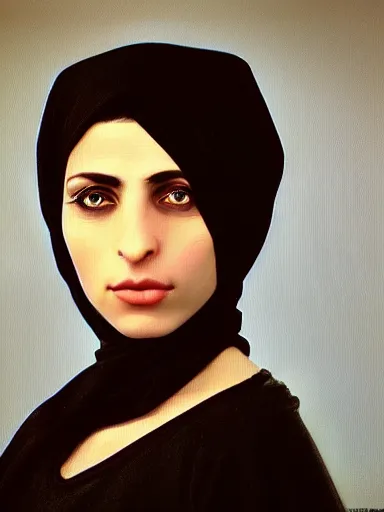 Prompt: portrait of a modern middle-eastern woman wearing a dark shirt, upper body 2d game avatar, Donato Giancola, Kodak film stock, chiaroscuro lighting, default pose neutral expression, face-on head shot, close-up, eye-contact, sharp focus, shape language, Alphonse Mucha/Gustav Klimt style, alpha masked transparent flat grey background, 4k, volumetric lighting, French Nouveau, trending on artstation, octane render, ultra detailed, hyperrealistic