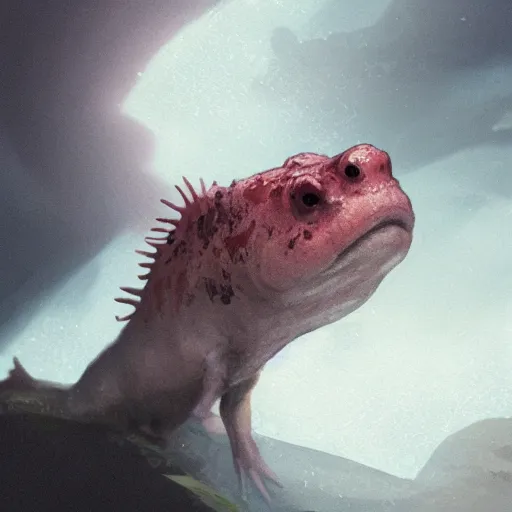 Prompt: a closeup shot of an axolotl, dramatic lighting, cinematic, extremly high detail, photorealistic, cinematic lighting, artstation