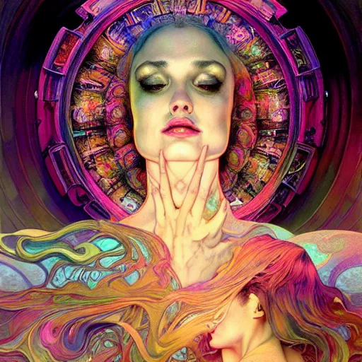 Prompt: An extremely psychedelic Air Goddesses, surreal, dramatic lighting, magic mushrooms, psilocybin, LSD, face, detailed, intricate, elegant, lithe, highly detailed, digital painting, artstation, concept art, smooth, sharp focus, illustration, art by Krenz Cushart and Artem Demura and alphonse mucha