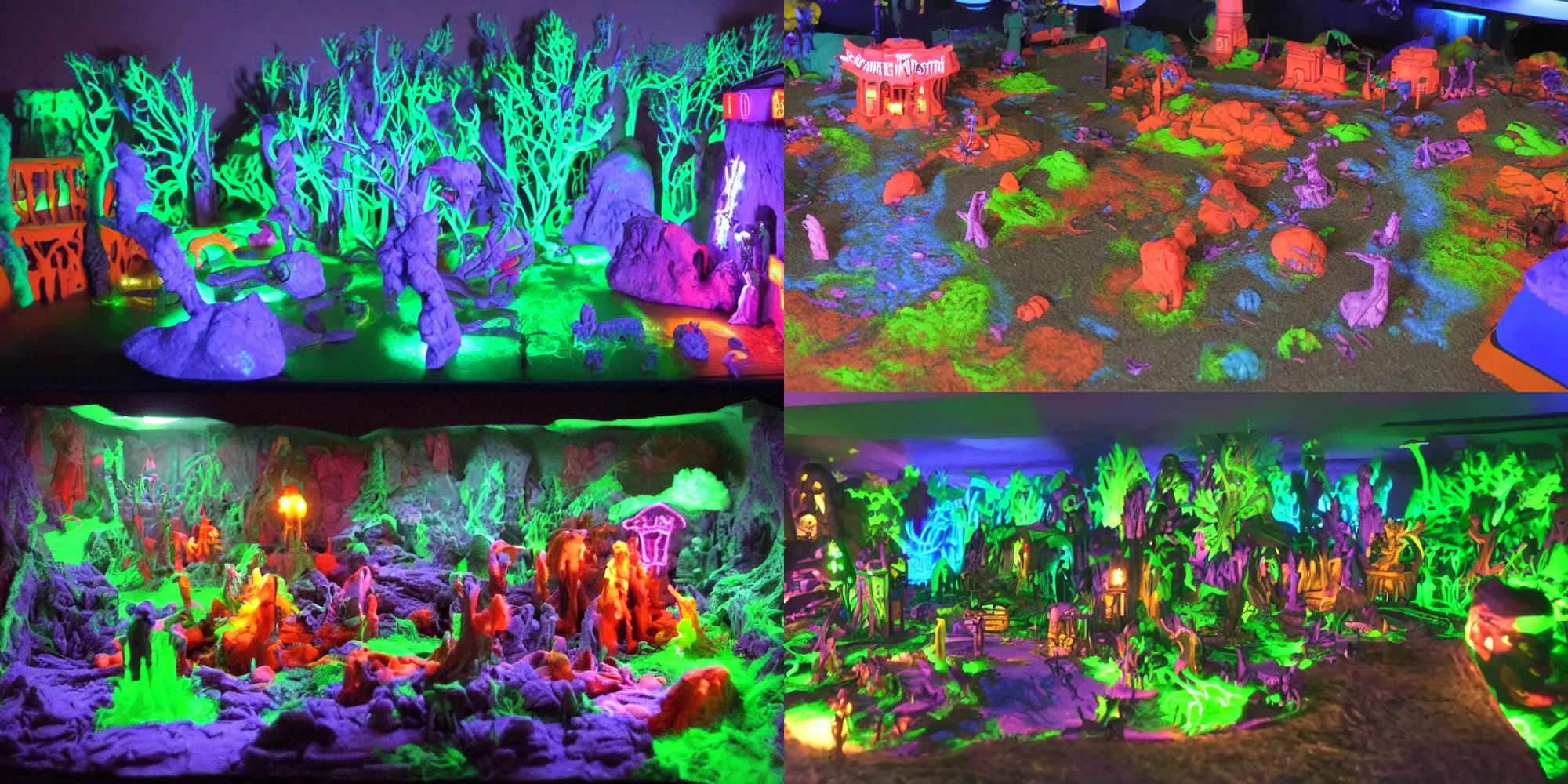 Prompt: diorama of Isle of giant horrors, play-doh, realistic, neon lighting