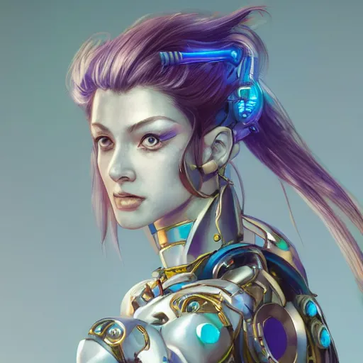 Image similar to studio portrait of lawful good colorful female holy mecha paladin absurdly beautiful, elegant, young sensual graceful woman, ultrafine hyperrealistic detailed face illustration by kim jung gi, irakli nadar, intricate linework, sharp focus, bright colors, matte, octopath traveler, final fantasy, unreal engine highly rendered, global illumination, radiant light, intricate environment