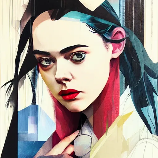 Prompt: elle fanning, lilly collins, scarlett johansson as a western outlaw picture by sachin tang, asymmetrical, dark vibes, realistic painting, organic painting, matte painting, geometric shapes, hard edges, graffiti, street art : 2 by sachin teng : 4