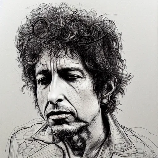 Image similar to a realistic yet scraggly portrait sketch of the side profile of a stern and sophisticated bob dylan, trending on artstation, intricate details, in the style of frank auerbach, in the style of sergio aragones, in the style of martin ansin, in the style of david aja, in the style of mattias adolfsson