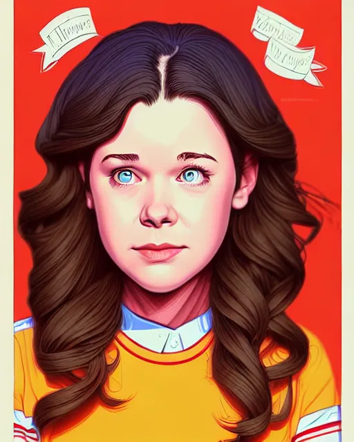 Prompt: a richly detailed color  illustration depicting a female character from Gilmore Girls as a prep highschool student surrounded by beautiful cursive writing, large format image. illustrated by Artgerm and Mina Petrovic and Timothy Kong. 3D shadowing.